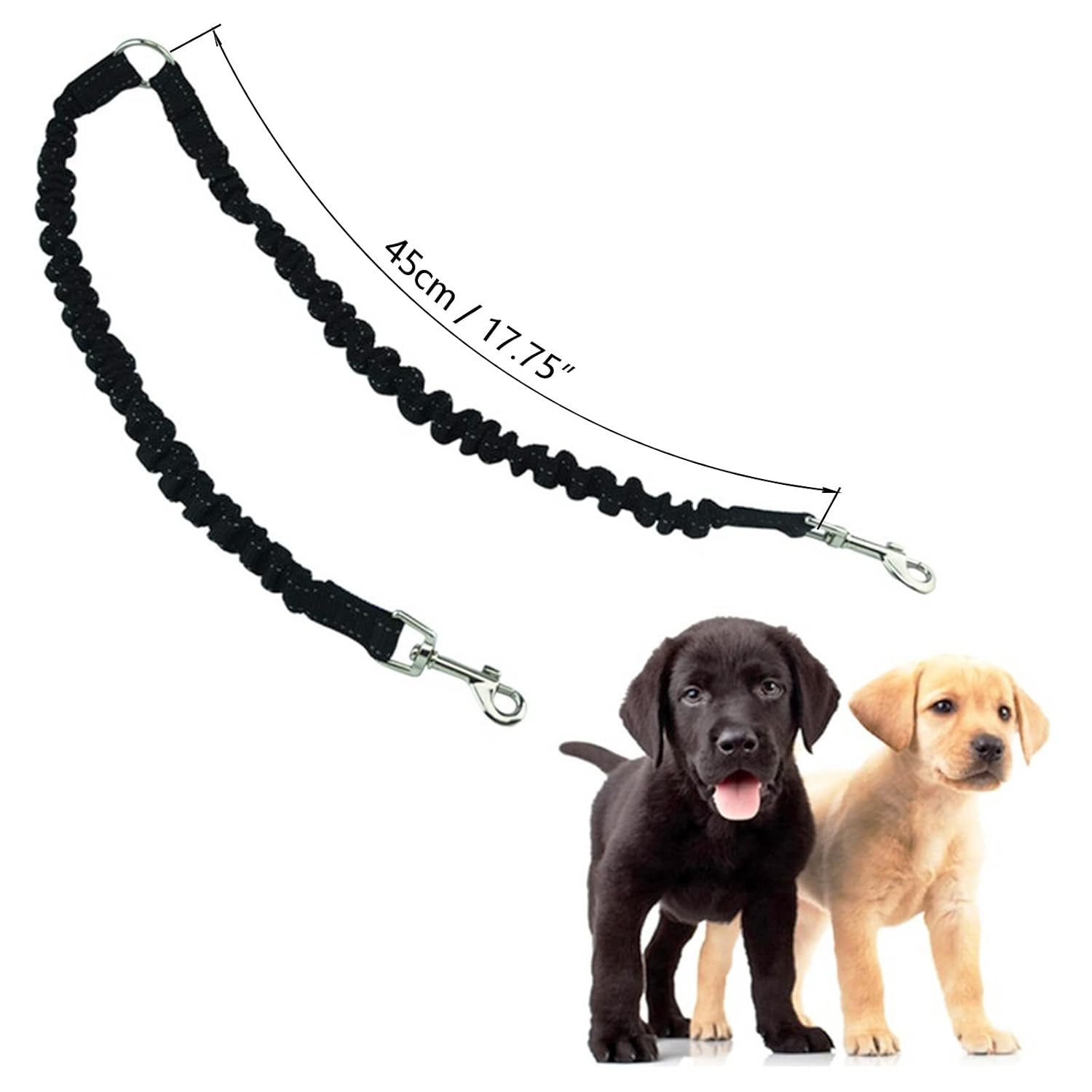 3 Way Black No-Tangle Triple Coupler Dog Bungee Walking Leash Lead Rope Strap - Image 3