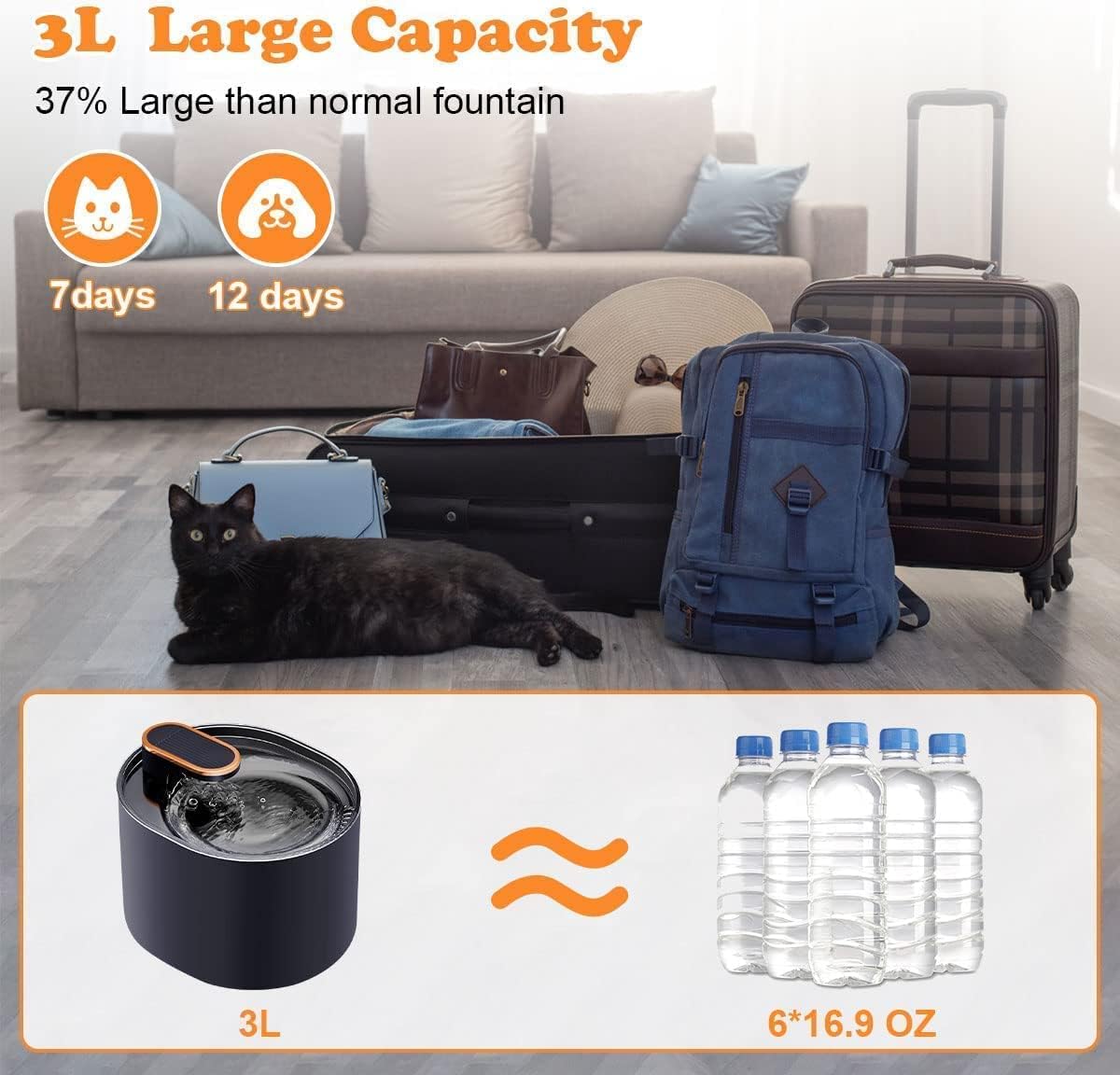 Cat Water Fountain, Pet Fountain Dog Water Dispenser 3L, Easy to Clean - Image 7