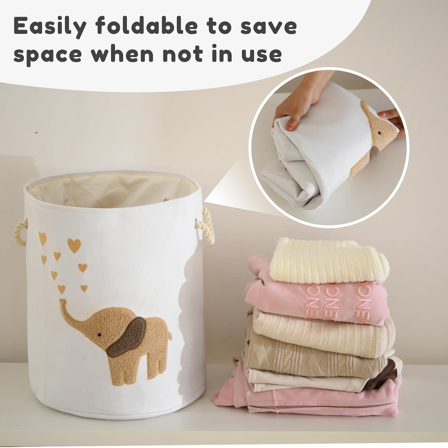 Baby Laundry Basket Laundry Hamper, Canvas 58L XL Baby Clothes Basket - Image 6