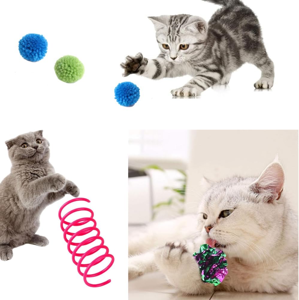 Cats Toys Balls,14 PCS Cat Toys Crinkle Ball and Spring Toys Interactive Kittens - Image 4