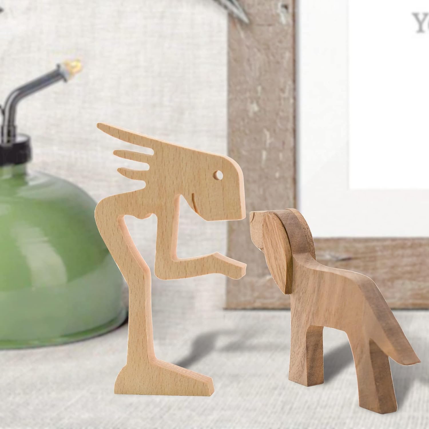 Wooden Dog Figurines Hand Carved Wood Dog Human Sculpture Statue Handmade - Image 6