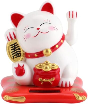 Lucky Cat, Solar Powered Cute Waving Cat, Maneki Neko Waving Arm for Fortune