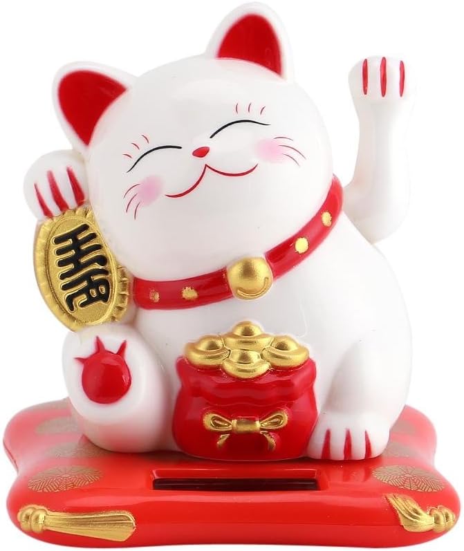 Lucky Cat, Solar Powered Cute Waving Cat, Maneki Neko Waving Arm for Fortune