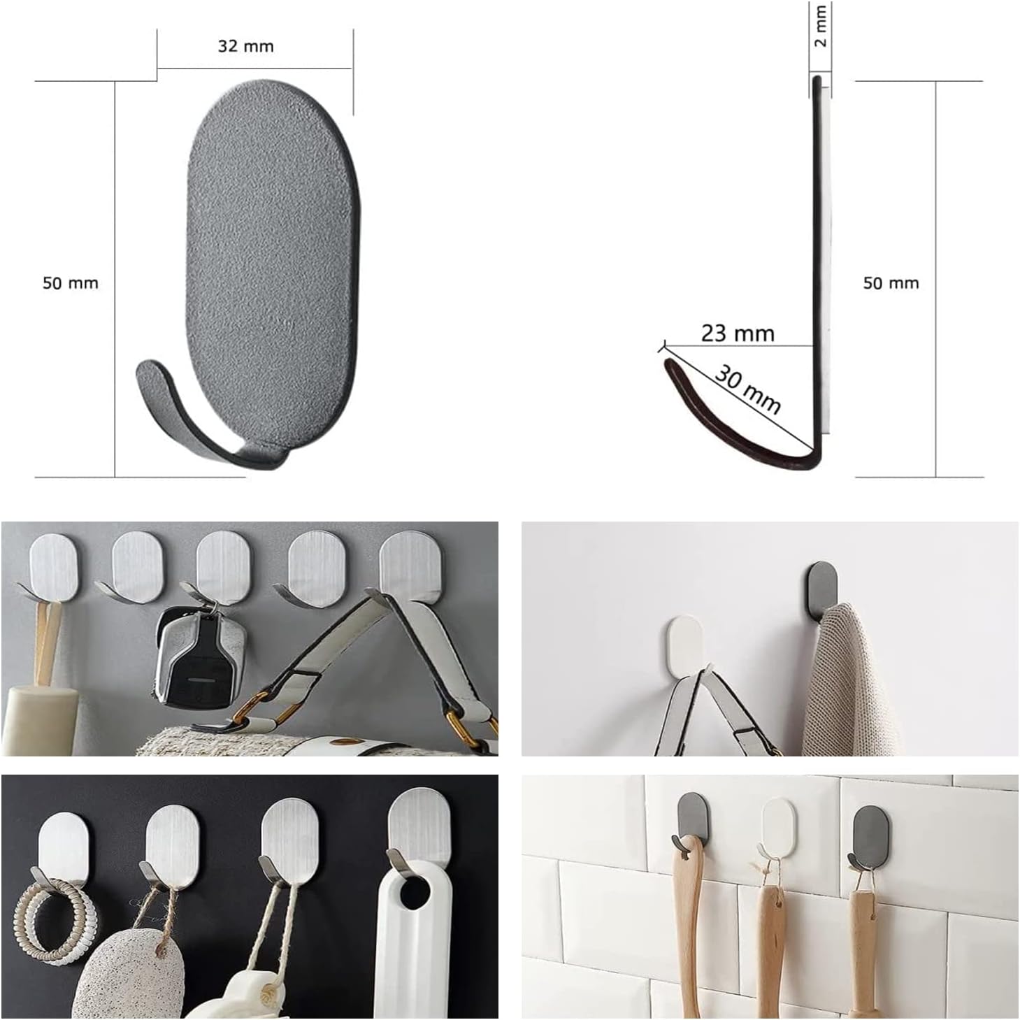 10 Packs Self Adhesive Hook, Heavy Duty Wall Hooks,Durable Strong Carbon Steel - Image 2