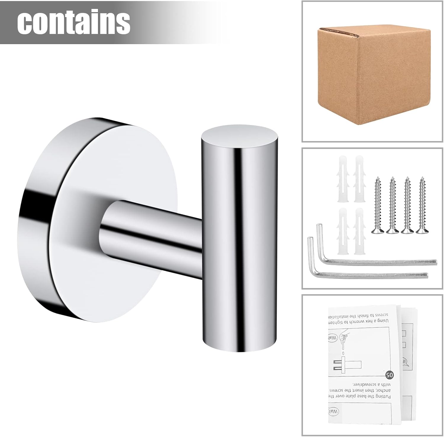 2PCS Bathroom Towel Hook, Screw in Coat Hooks Wall Mounted Chrome Robe Hooks - Image 5