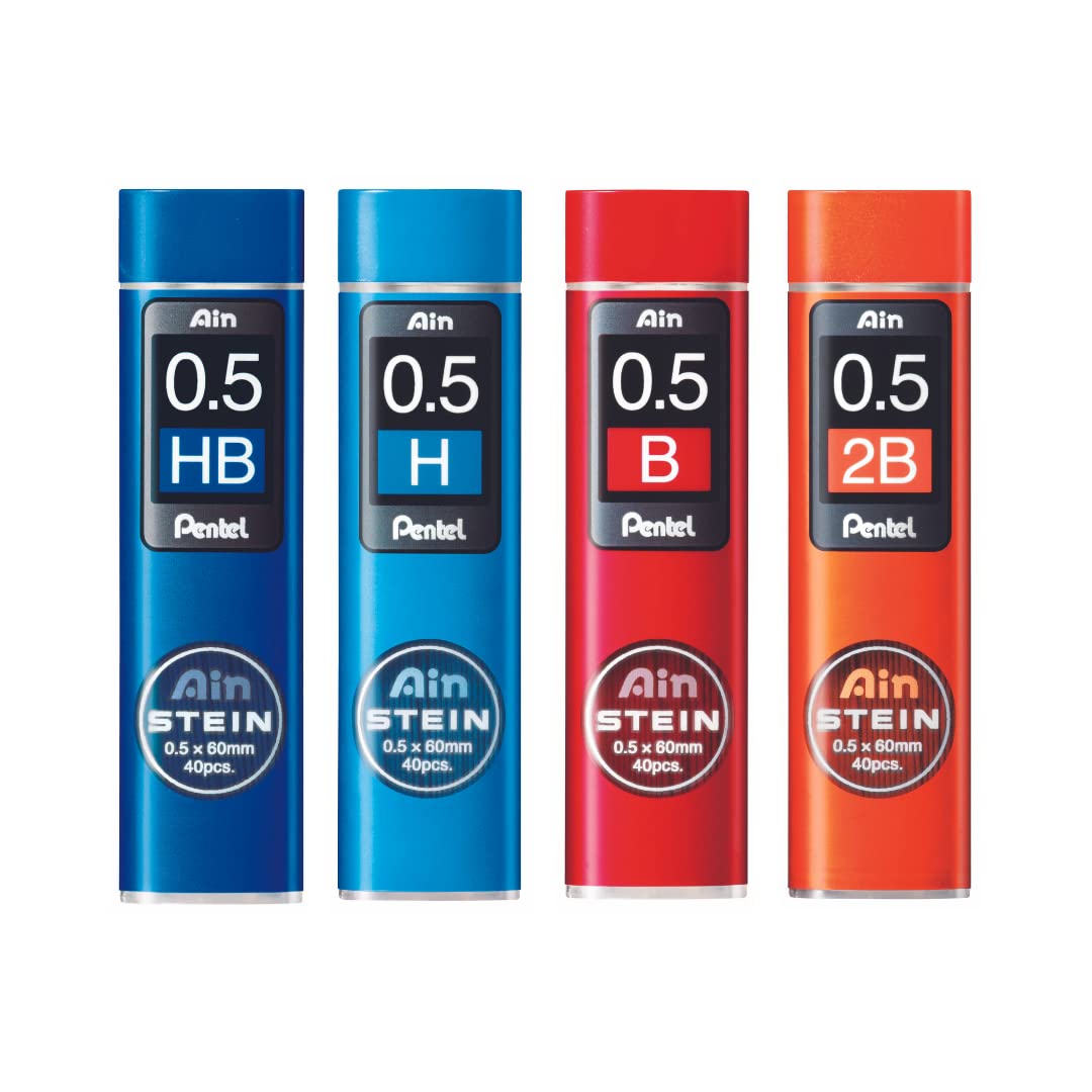 Pentel Ain Stein Lead Refills 0.5mm Assorted Grades HB H B 2B, 4 Tubes of 40