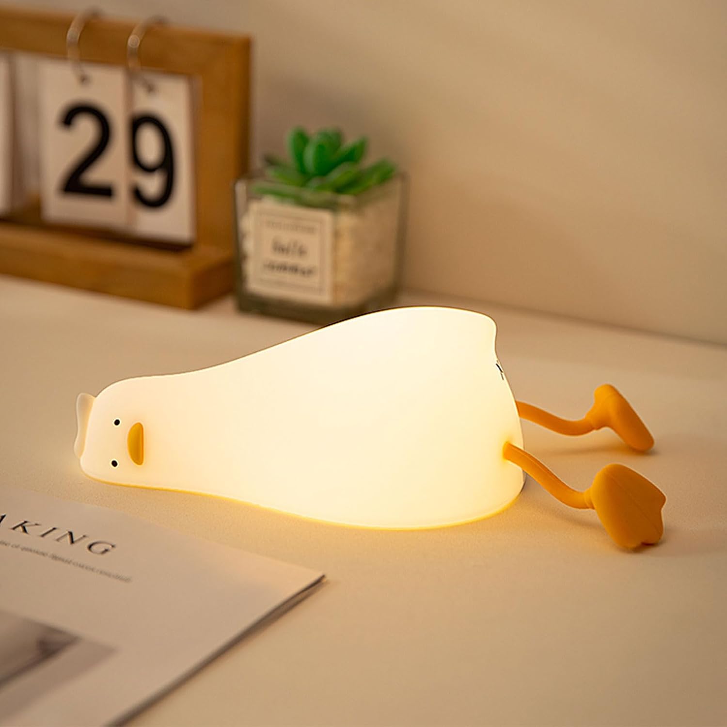 Cute Lying Flat Duck Lamp, Squishy Night Light with Toys Gift, Dimmable Nursery