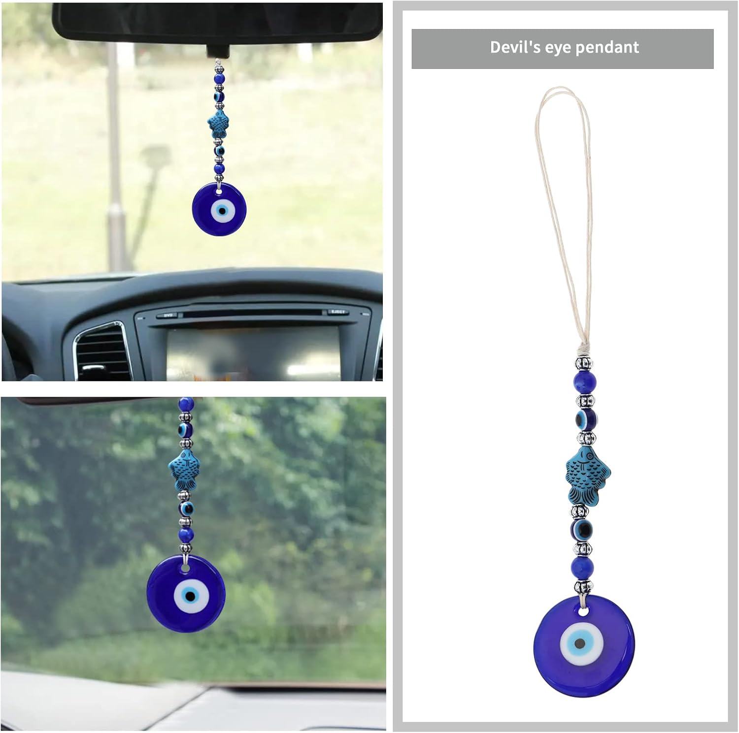 3PCS Blue Evil Eye Hanging Ornament Handmade Lucky Charm Pendant Wall Hanging - Image 2