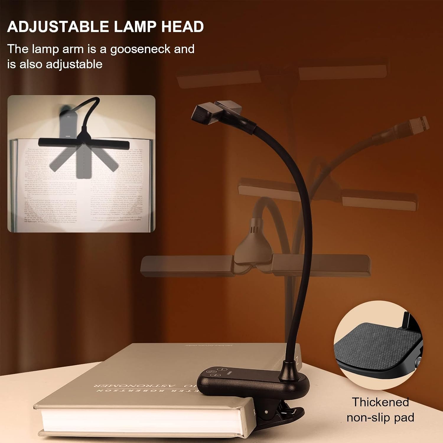 Clip-on Book Lamp Dimmable Rechargeable, 3 Color Temperature, 8 Brightness, Mini - Image 3
