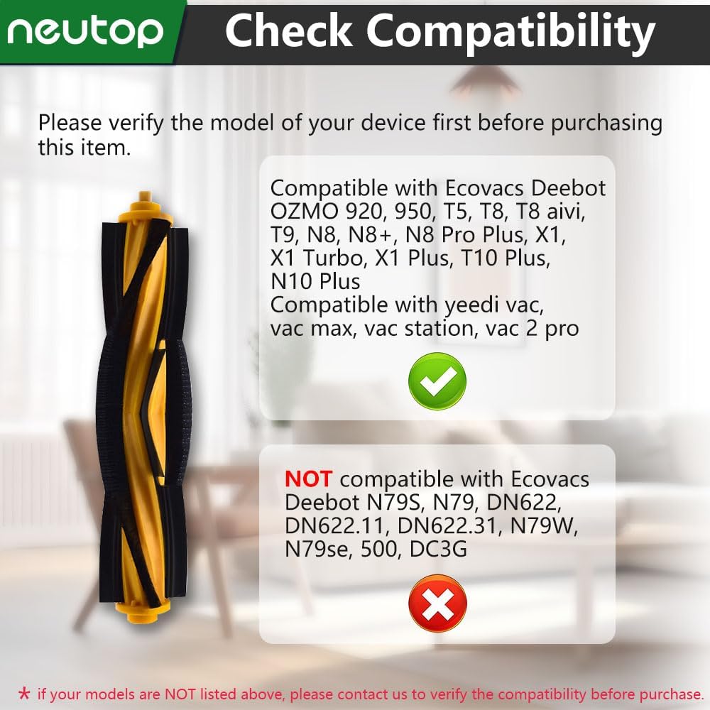 Main Brush Rollers Replacement Compatible with Ecovacs Deebot OZMO 920, 950, T5 - Image 2