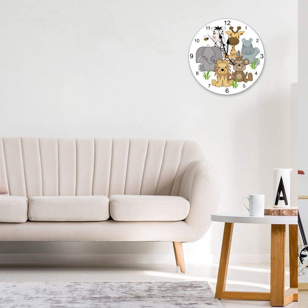 Animals Safari Kids Wall Clock Girl Boy Baby Nursery Room Jungle Round Silent - Image 2
