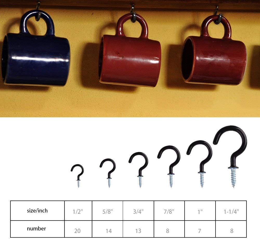Vinyl Coated Screw-in Cup Hooks - 70Pack Ceiling Hooks in 6 Size for Hanging - Image 8