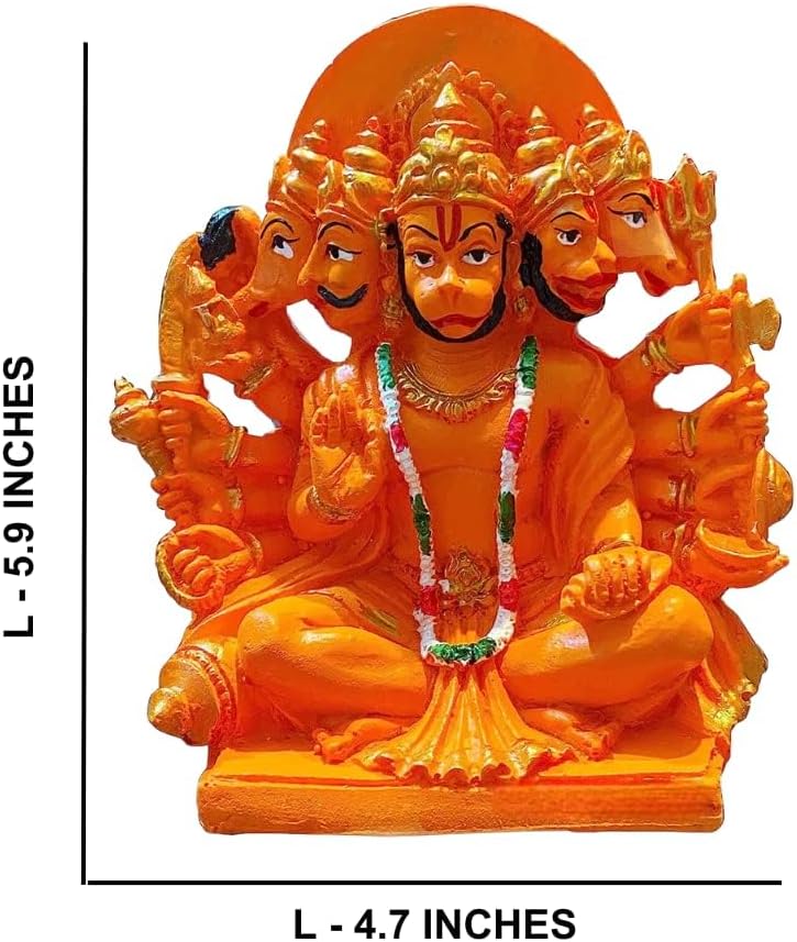 Lord Panchmukhi Hanuman ji Murti/Statue Orange Sankat Mochan Polyresin Idol - Image 2