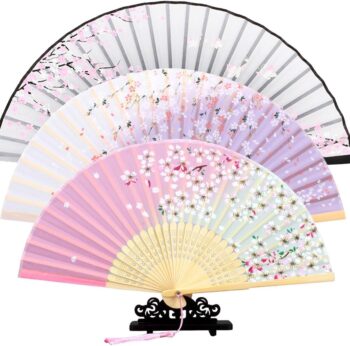 3 Pieces Silk Handheld Floral Folding Fans Hand Held Fans Chinese Style Fan