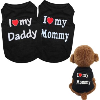 2 PCS I Love My Mommy/Daddy Pattern Dog T-Shirts Clothes Dog Shirts