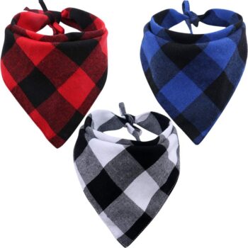 3 Pack Dog Bandana Plaid Reversible Triangle Bibs Scarf Accessories for Dogs