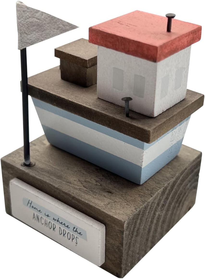 "Home is Where the Anchor Drops" Nautical MDF Home Decor, 5.5 x 5.3 x 8 cm