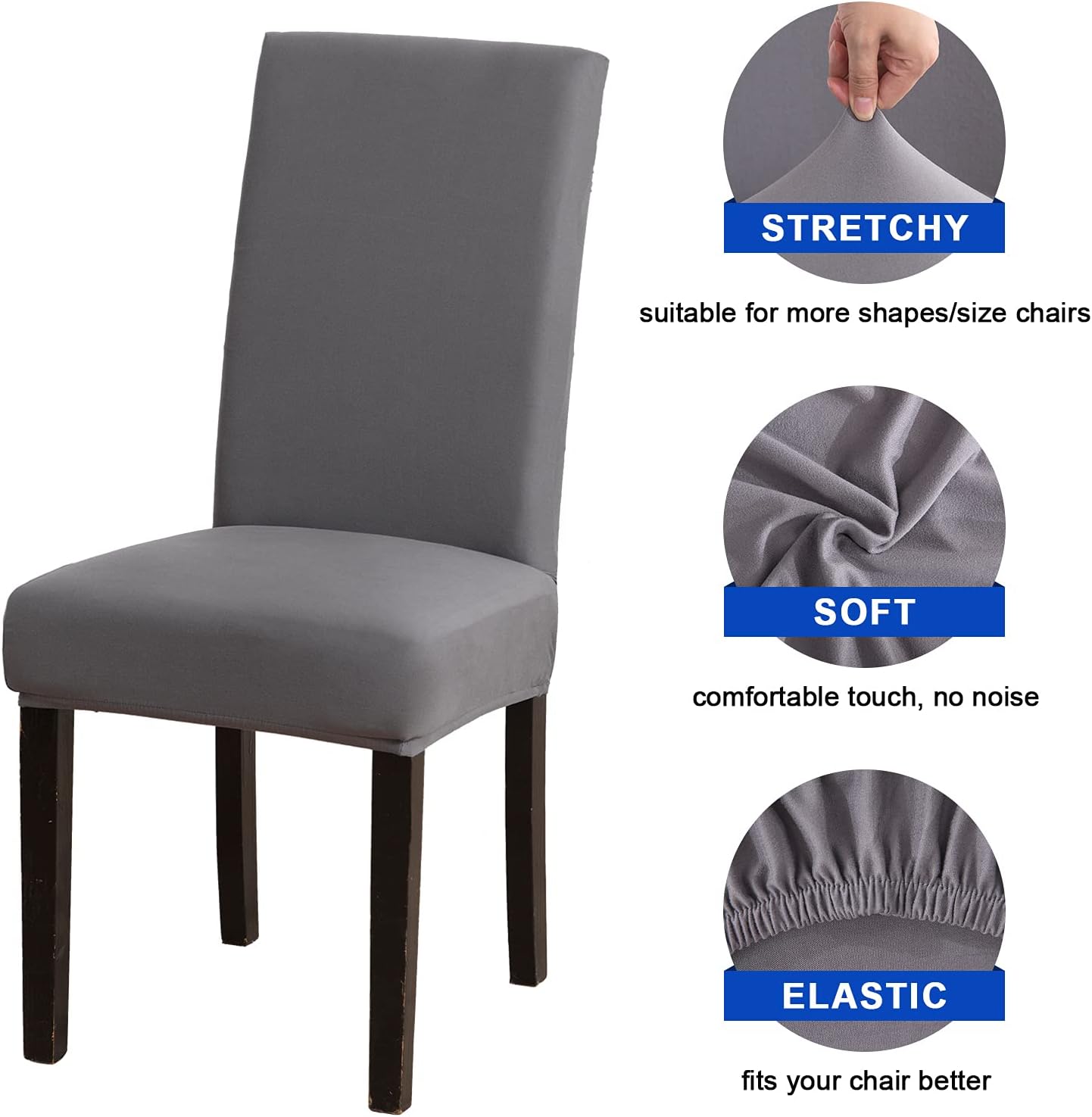 Dining Chair Covers 6pcs Soft Removable Kitchen Seat Covers - 6pk Grey - Image 3
