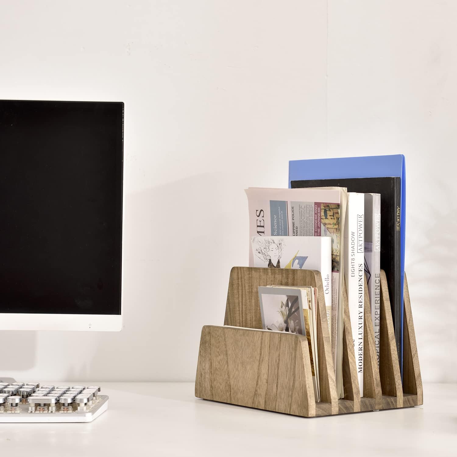 Wooden Desk Mail Organizer 7 Slots File Paper Holder Desktop Wood Document - Image 4