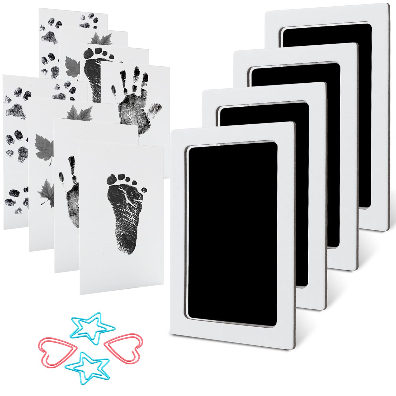 (Black) - Baby Footprint Handprint Pet Paw Print Kit with 4 Ink Pads