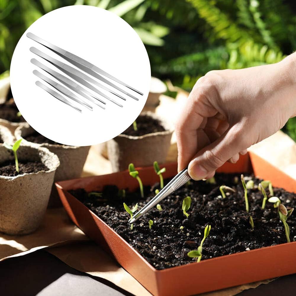 5 Pcs Stainless Steel Tongs Tweezer Set Thumb Plant Grass Garden Tweezers - Image 4