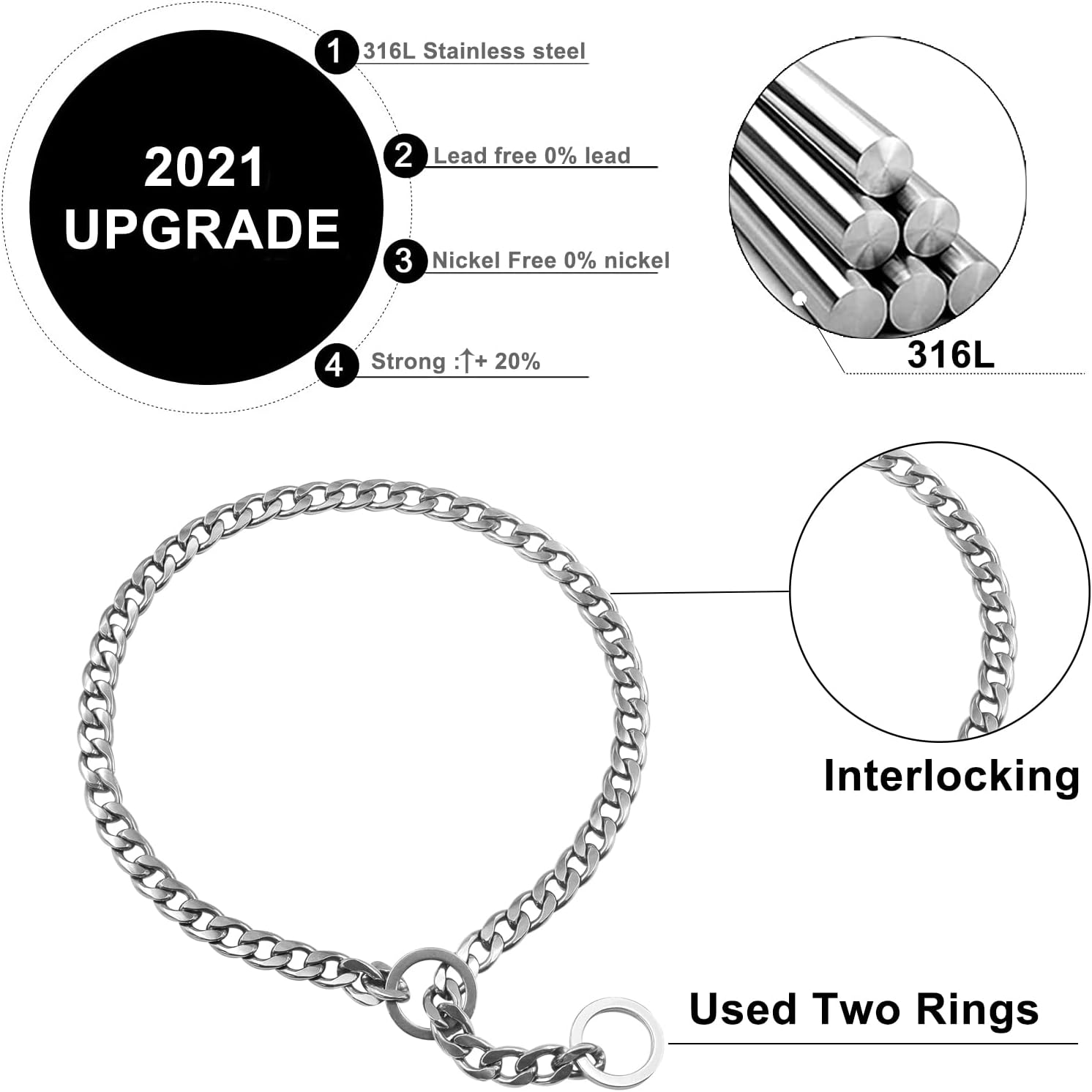 Chain Dog Training Choke Collar, Adjustable Stainless Steel Chain Slip Collar - Image 2