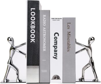 Heavy Duty Bookends, 2 Pack Stainless Steel Kung Fu Man Book End, Creative Metal