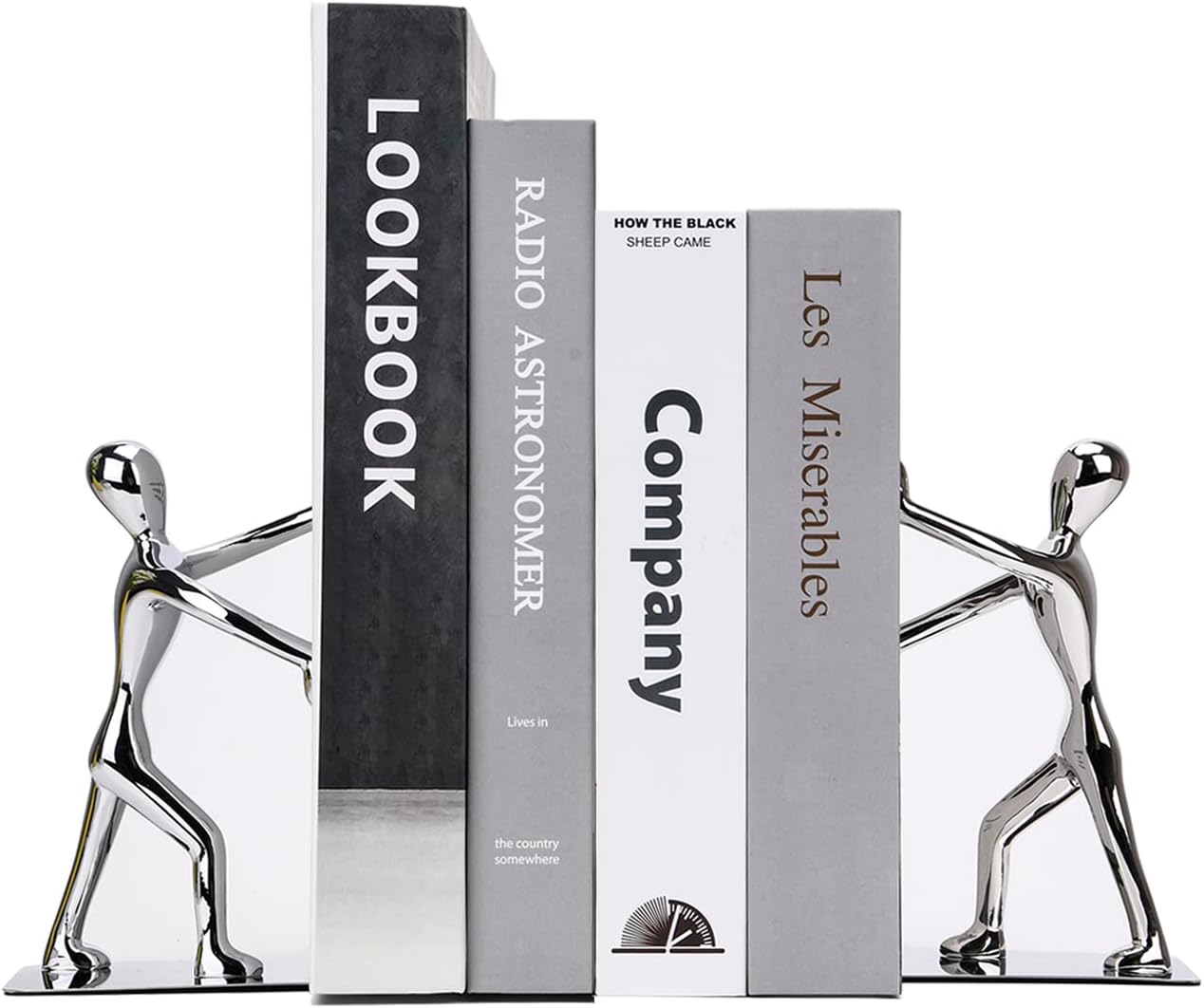 Heavy Duty Bookends, 2 Pack Stainless Steel Kung Fu Man Book End, Creative Metal