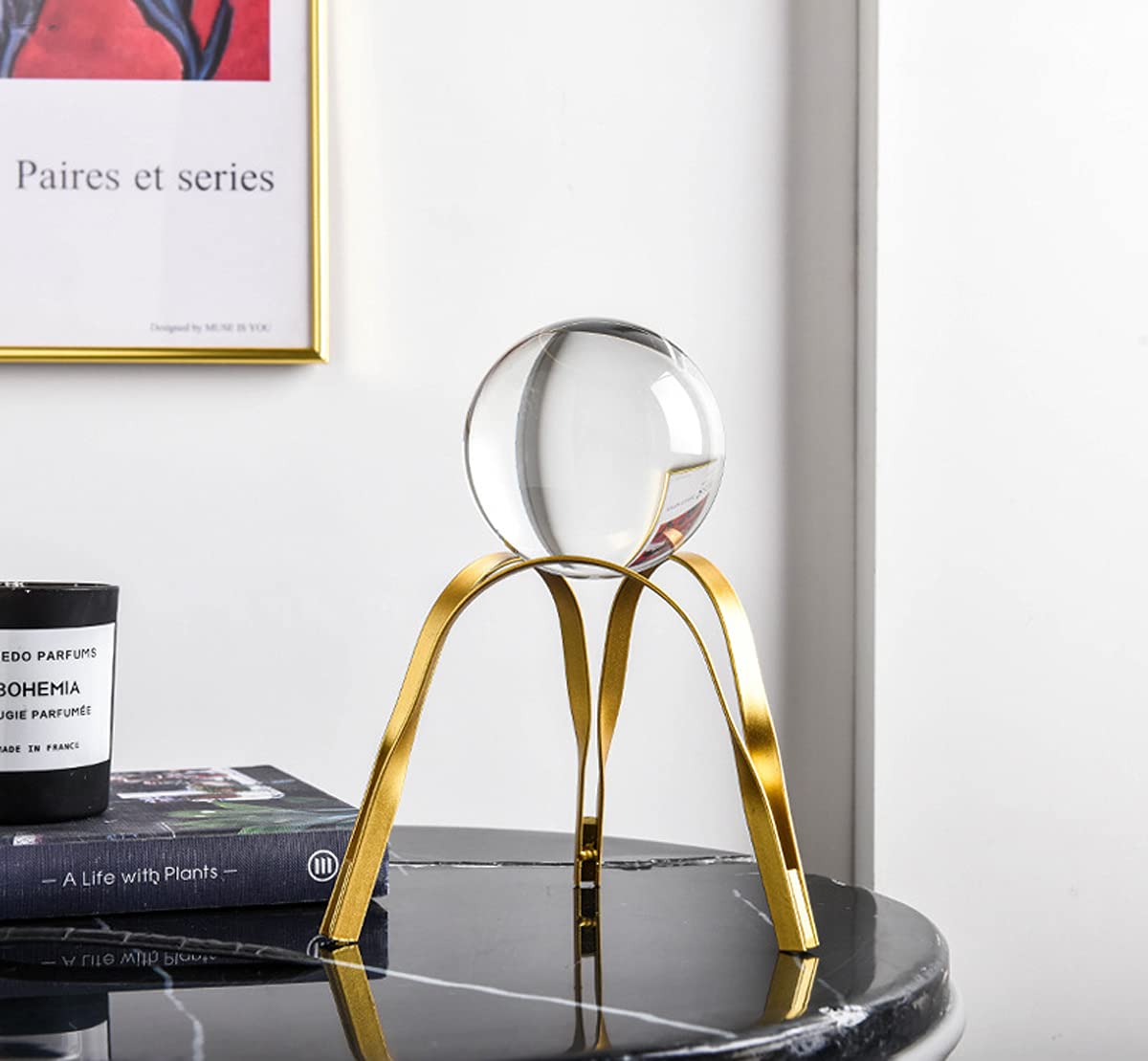 Modern Abstract Art Crystal Ball with Gold Iron Stand Decorative Ornaments - Image 6