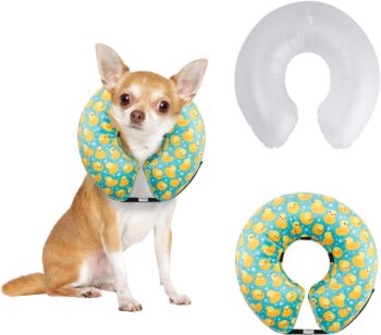 Inflatable Soft Dog Cone with Removable Fleece Covers for Small/Medium/Large
