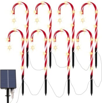 8 Pack Outdoor Christmas Decorations Solar Candy Cane Lights, Solar Christmas