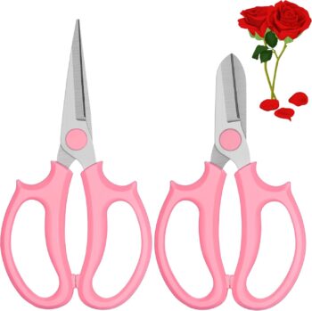 Garden Scissors, 2Pcs Pink Floral Shears, Flower Scissors with 2 Different