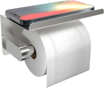 S Brushed-Nickel Toilet Paper Holder with Shelf - Wall-Mount Or Self Adhesive