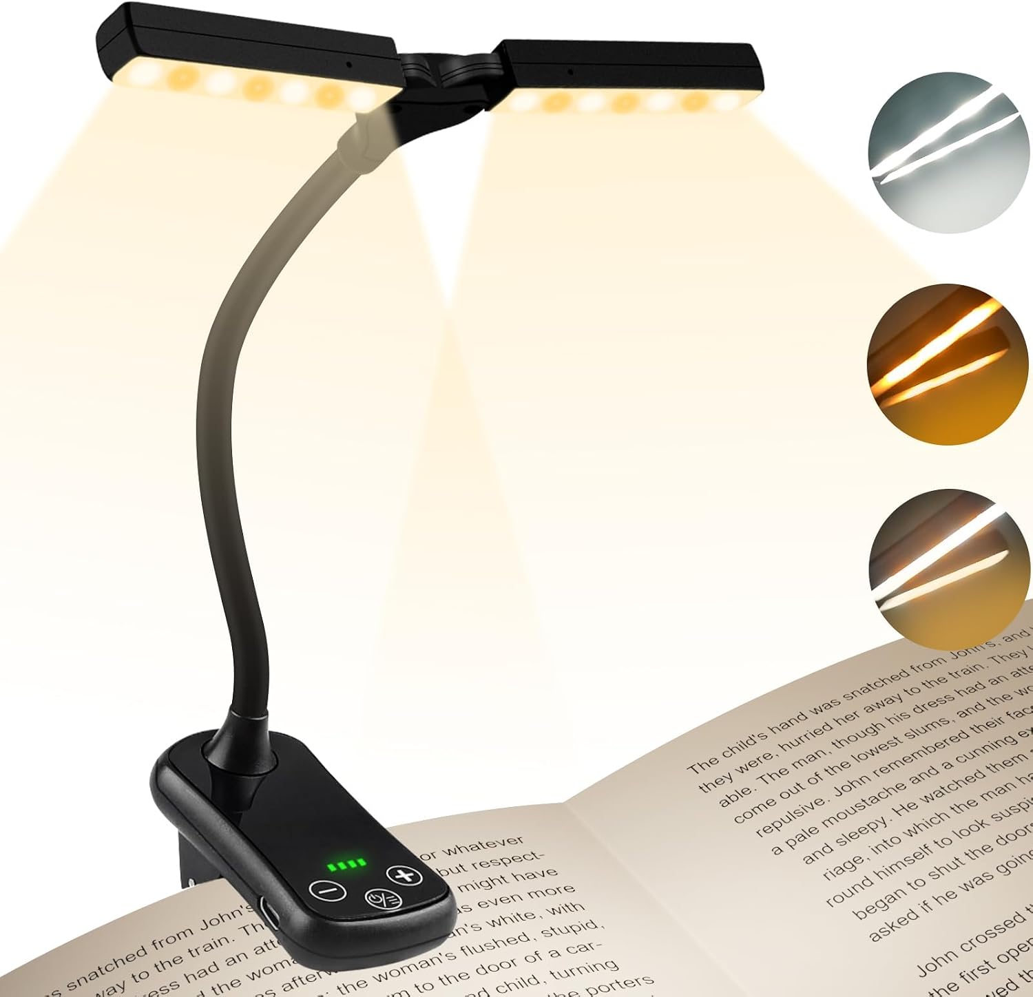 Clip-on Book Lamp Dimmable Rechargeable, 3 Color Temperature, 8 Brightness, Mini