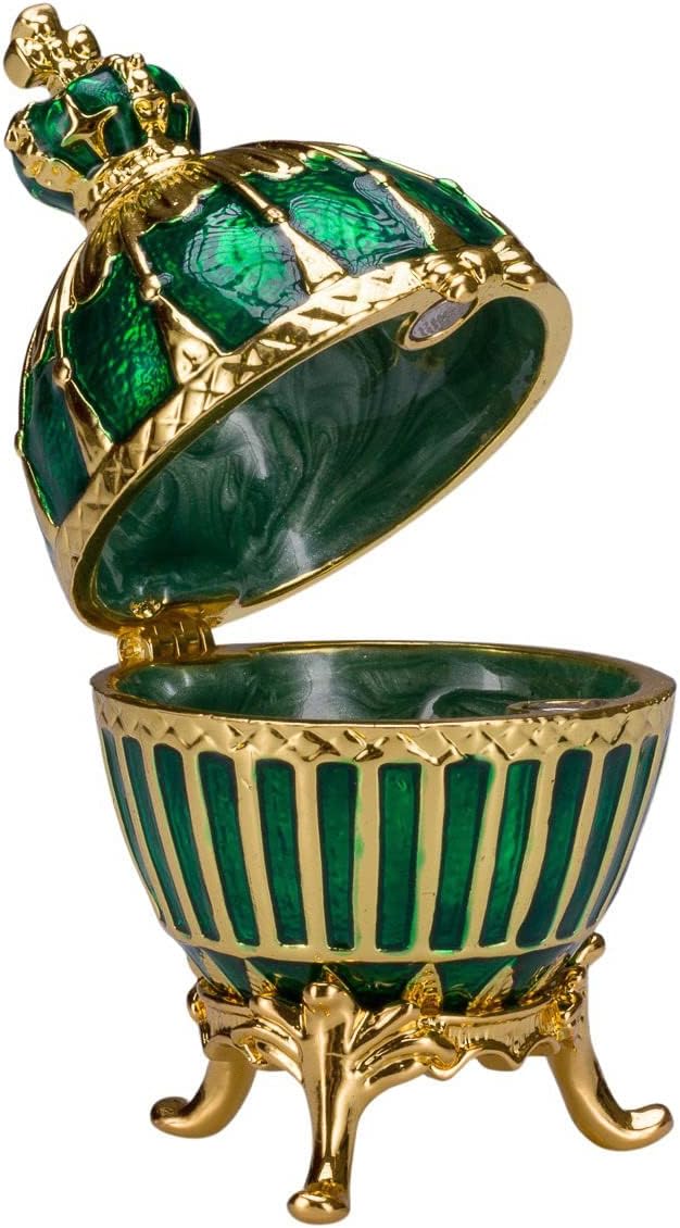 Faberge style Ribbed Egg Trinket Jewel Box with Emperor's Crown 6,5 cm green - Image 3