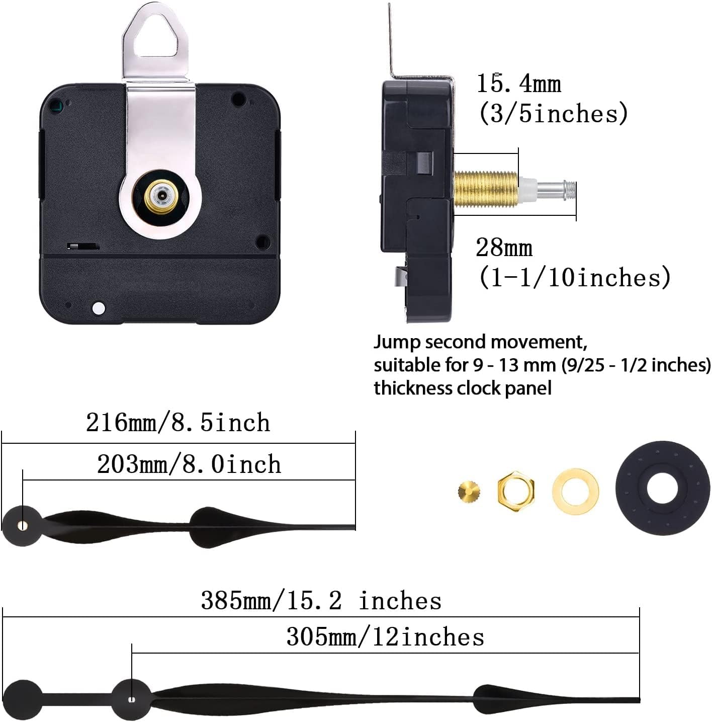 High Torque Long Shaft Clock Movement Mechanism with 12 Inch Long Spade Hands - Image 2