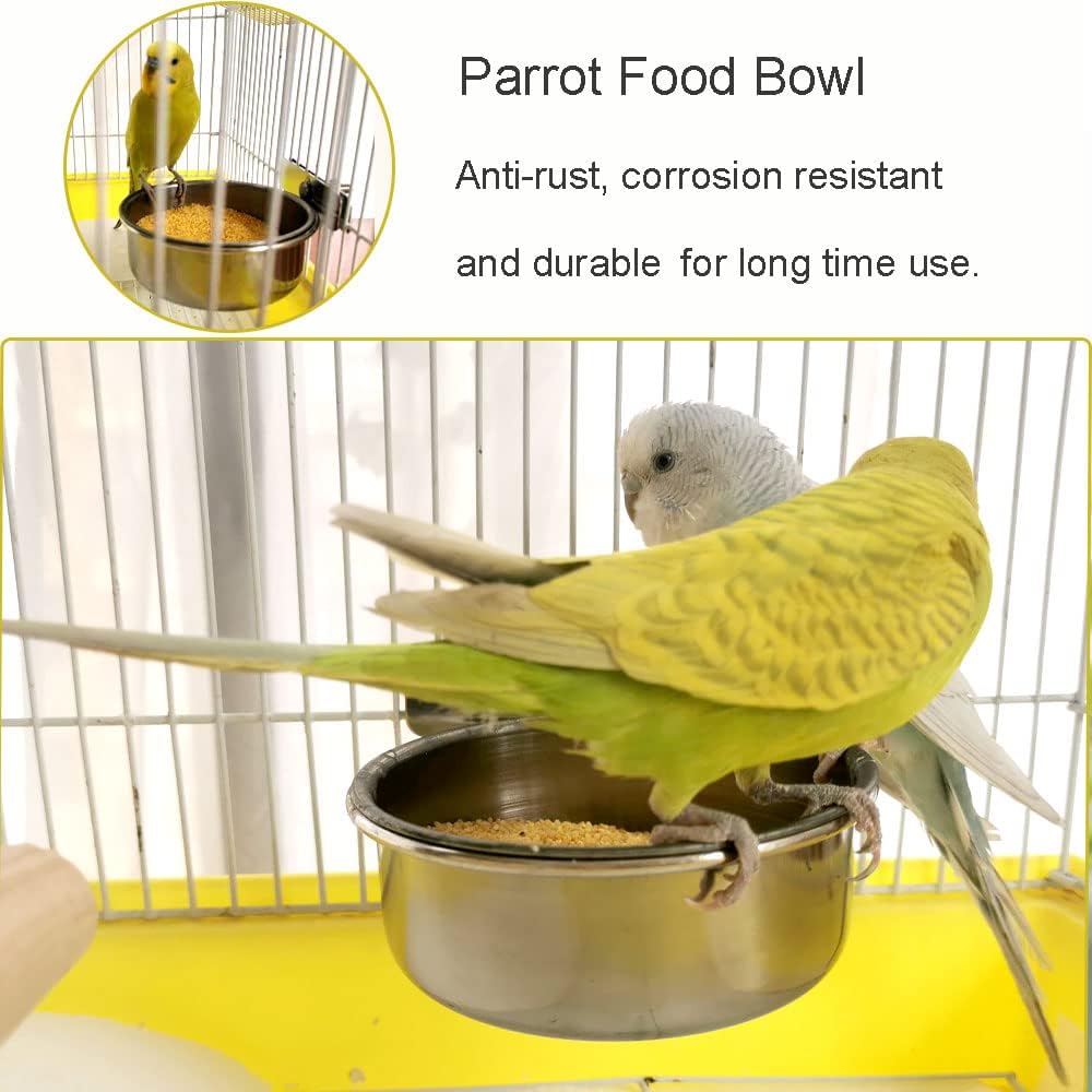 2 Pack Bird Feeding Dish Cups, Parrot Food Bowl Clamp Holder - Stainless Steel - Image 2