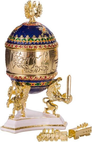 Faberge Style Trans-Siberian Railway Egg/Trinket Jewel Box with train 12,5 cm