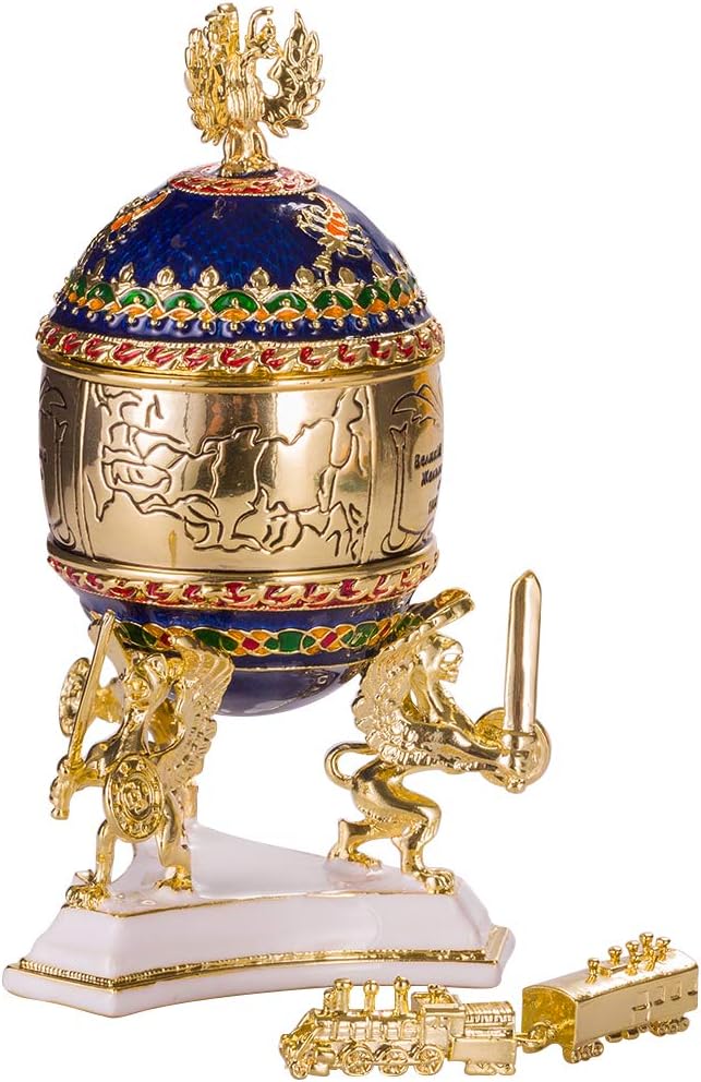 Faberge Style Trans-Siberian Railway Egg/Trinket Jewel Box with train 12,5 cm