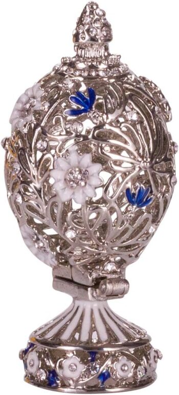 Faberge Style Carved Egg with Flowers & Butterfly 7 cm silver