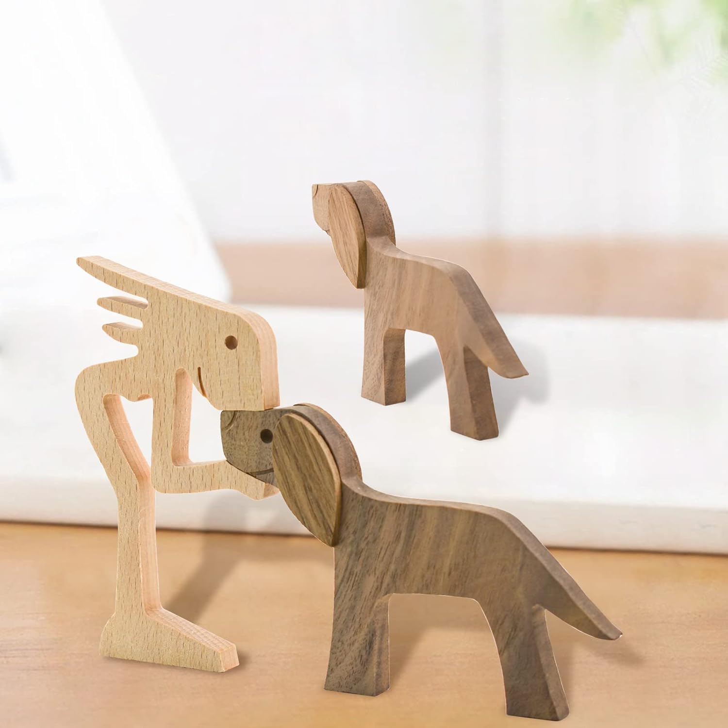 Wooden Dog Figurines Hand Carved Wood Dog Human Sculpture Statue Handmade - Image 7