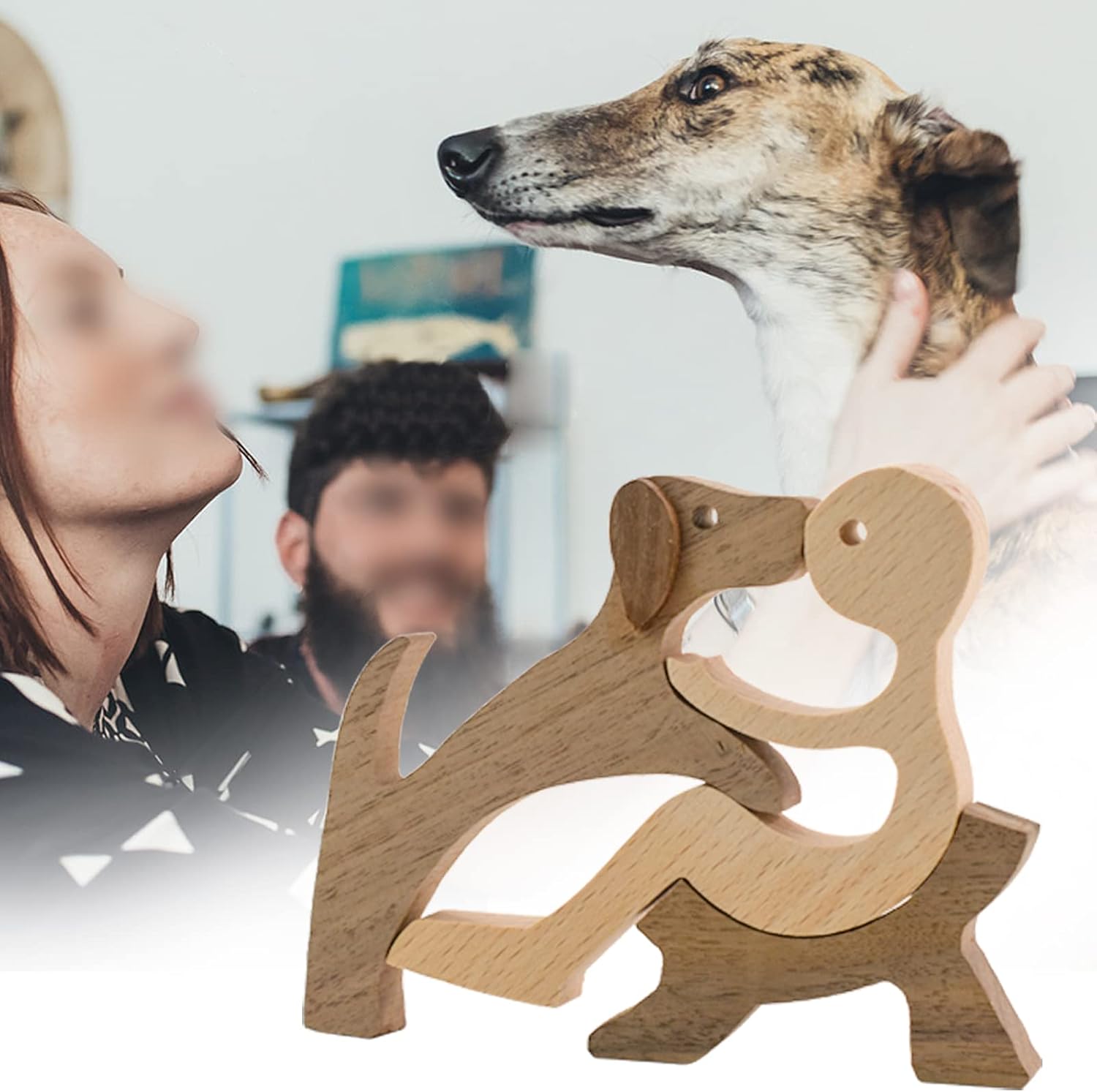 Wooden Dog Figurines Hand Carved Wood Dog Human Sculpture Statue Handmade - Image 5