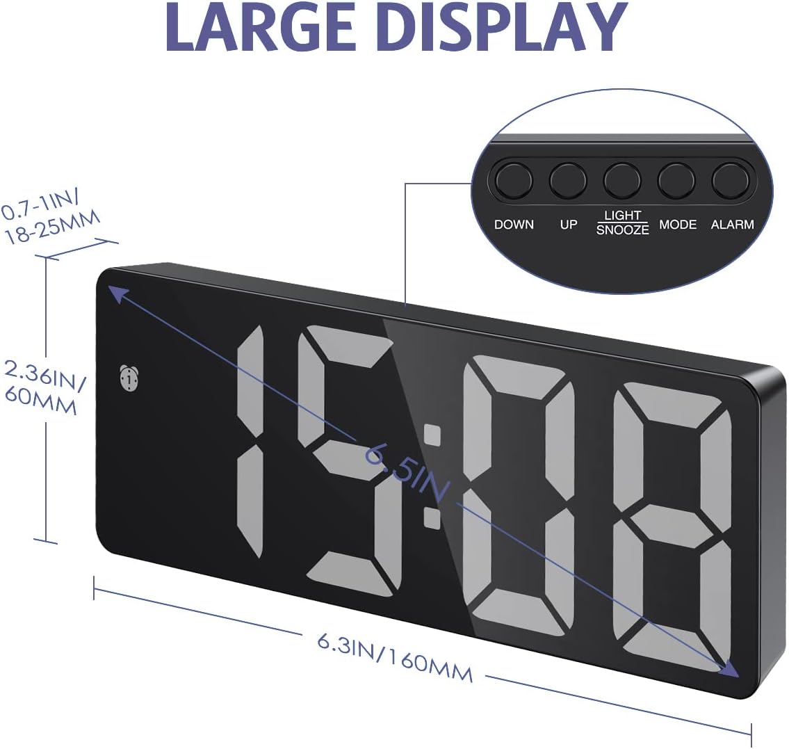 Digital Alarm Clock, Bedside Alarm Clock with Large LED Display, Non Ticking - Image 2