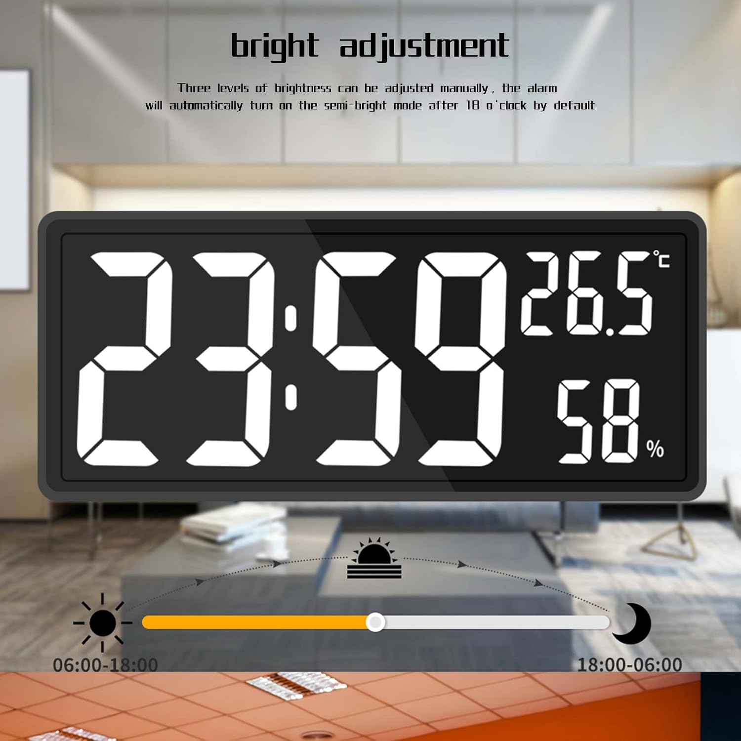 LED Digital Wall Clock, Digits Display,Silent Non-Ticking Clock Decorative Wall - Image 4