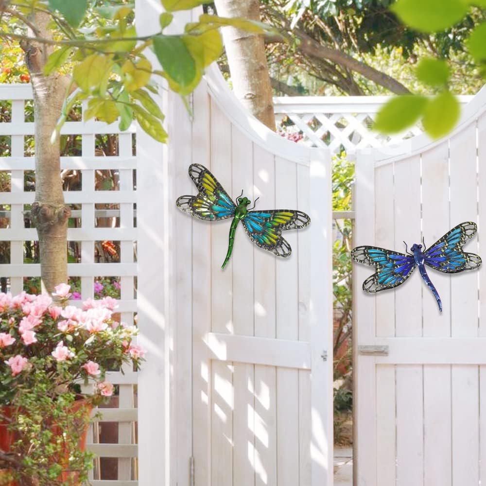 2Pcs Metal Dragonfly Wall Decor Outdoor Dragonfly Wall Art Glass - Image 2