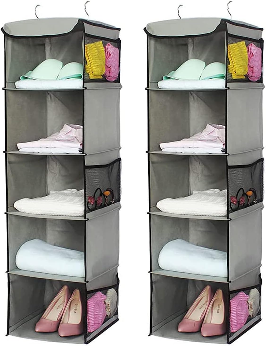 2-Pack 5 Shelf Hanging Closet Organizer Space Saver, Foldable Roomy Breathable - Image 7
