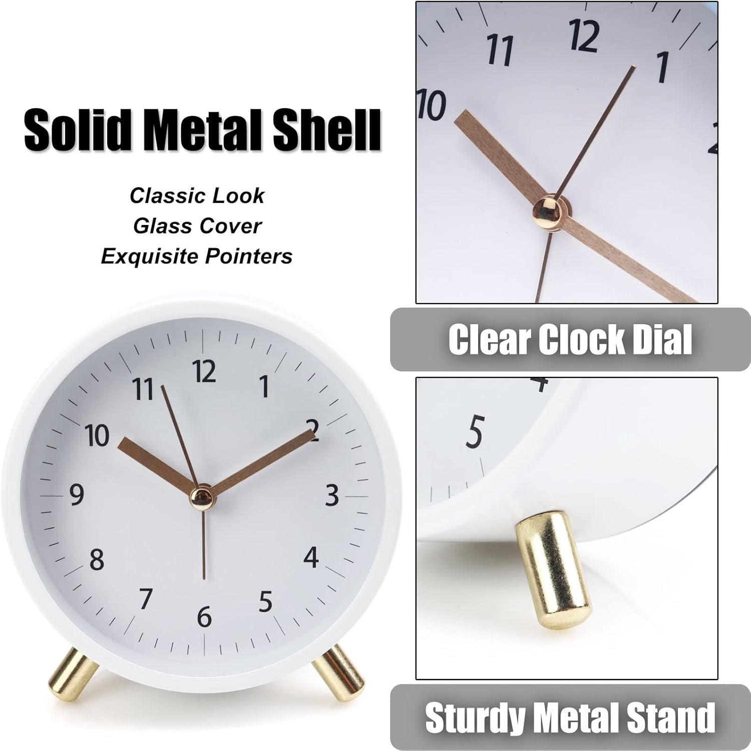 Alarm Clock 4.5" Bedside Analog Alarm Clock for Bedroom Battery Operated Round - Image 6