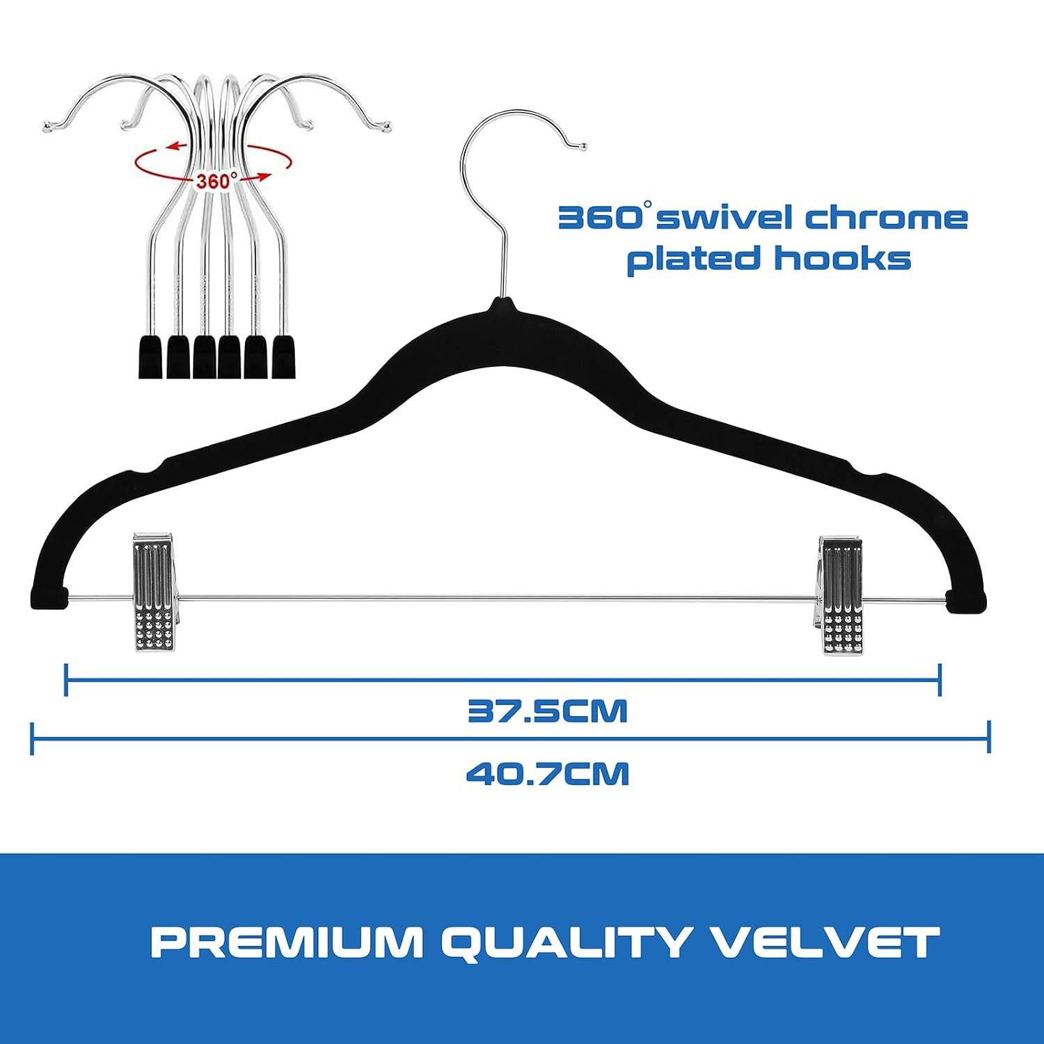Velvet Clip Hangers 32-Pack - Black - Skirt, Shirt & Pant Hangers with Stainless - Image 3