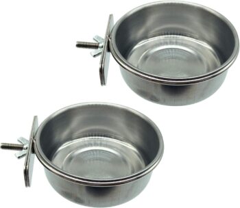 2 Pack Bird Feeding Dish Cups, Parrot Food Bowl Clamp Holder - Stainless Steel