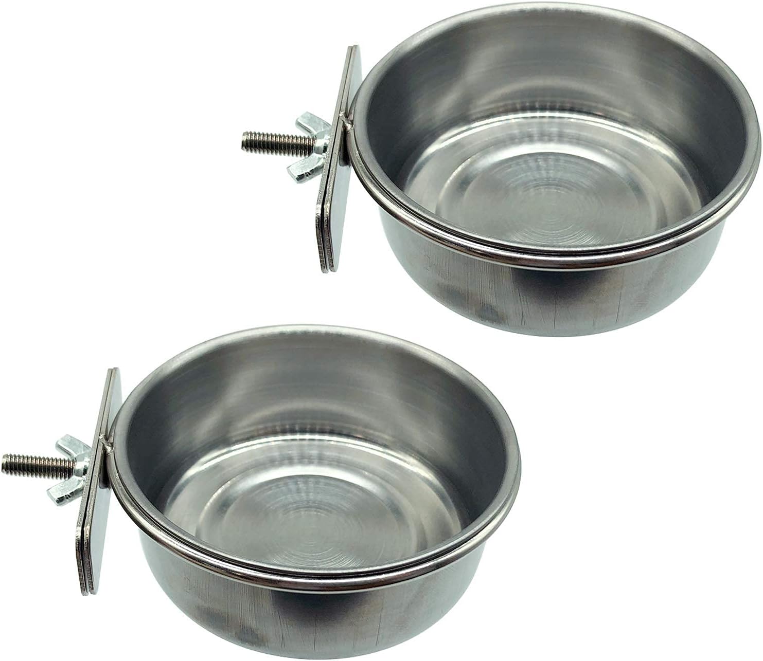 2 Pack Bird Feeding Dish Cups, Parrot Food Bowl Clamp Holder - Stainless Steel